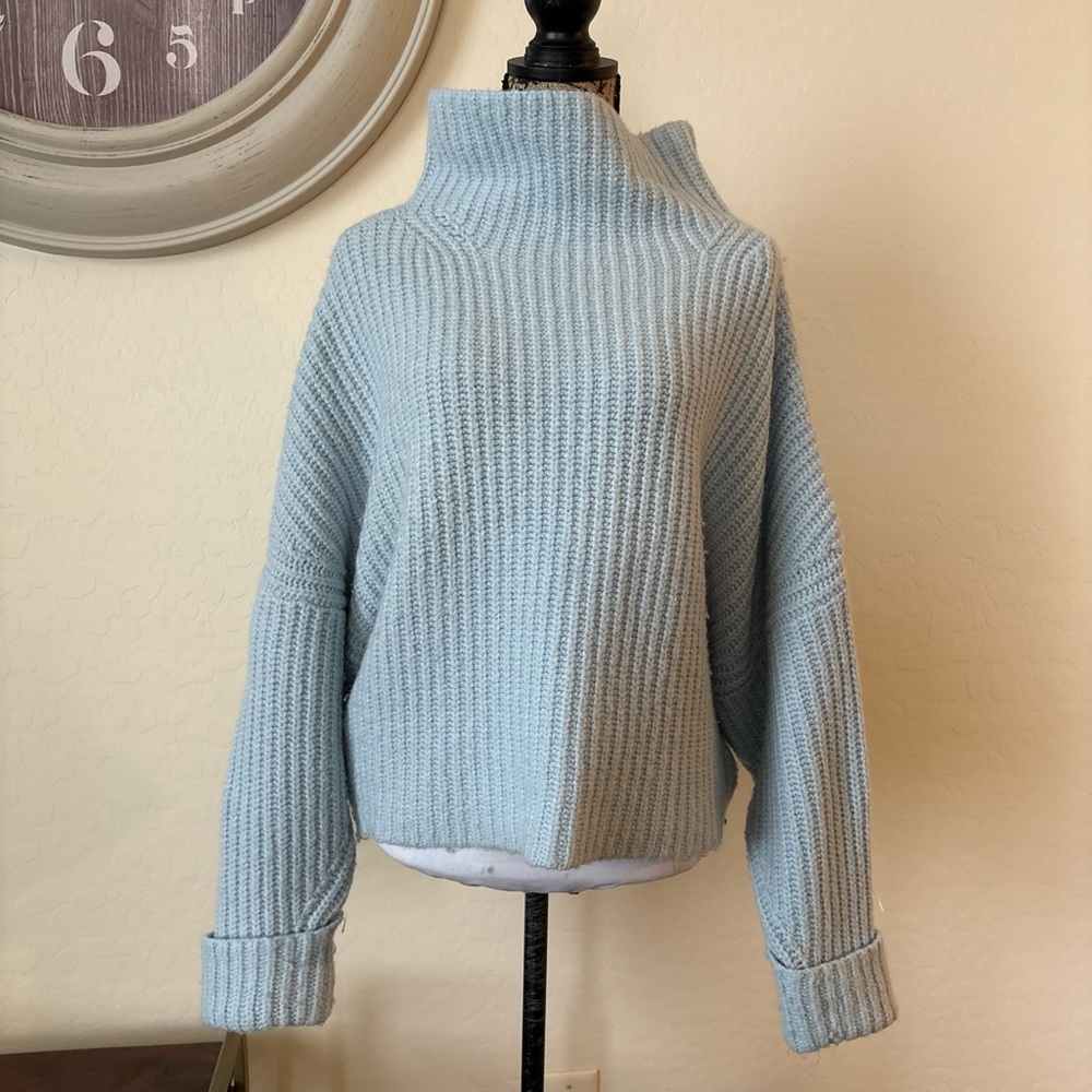 MAEVE by Anthropologie Light Blue Cowl Neck wool alpaca nylon  blend Sweater. L - Picture 2 of 8